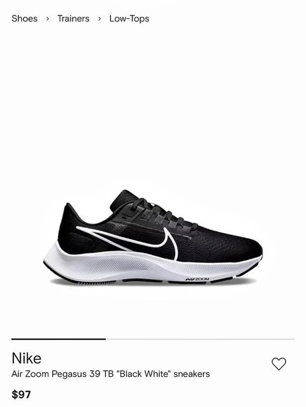 Nike Air Zoom Pegasus 39 TB Black & White US 5.5